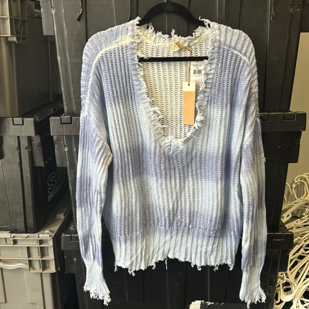 White Crow Blue and White V-Neck Sweater